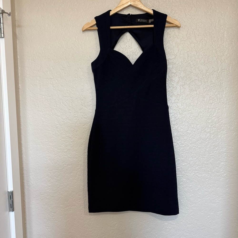 GUESS Navy Blue Bodycon Dress Size 6 Modern Cocktail Minimalist Chic 90s Revival - Picture 6 of 11